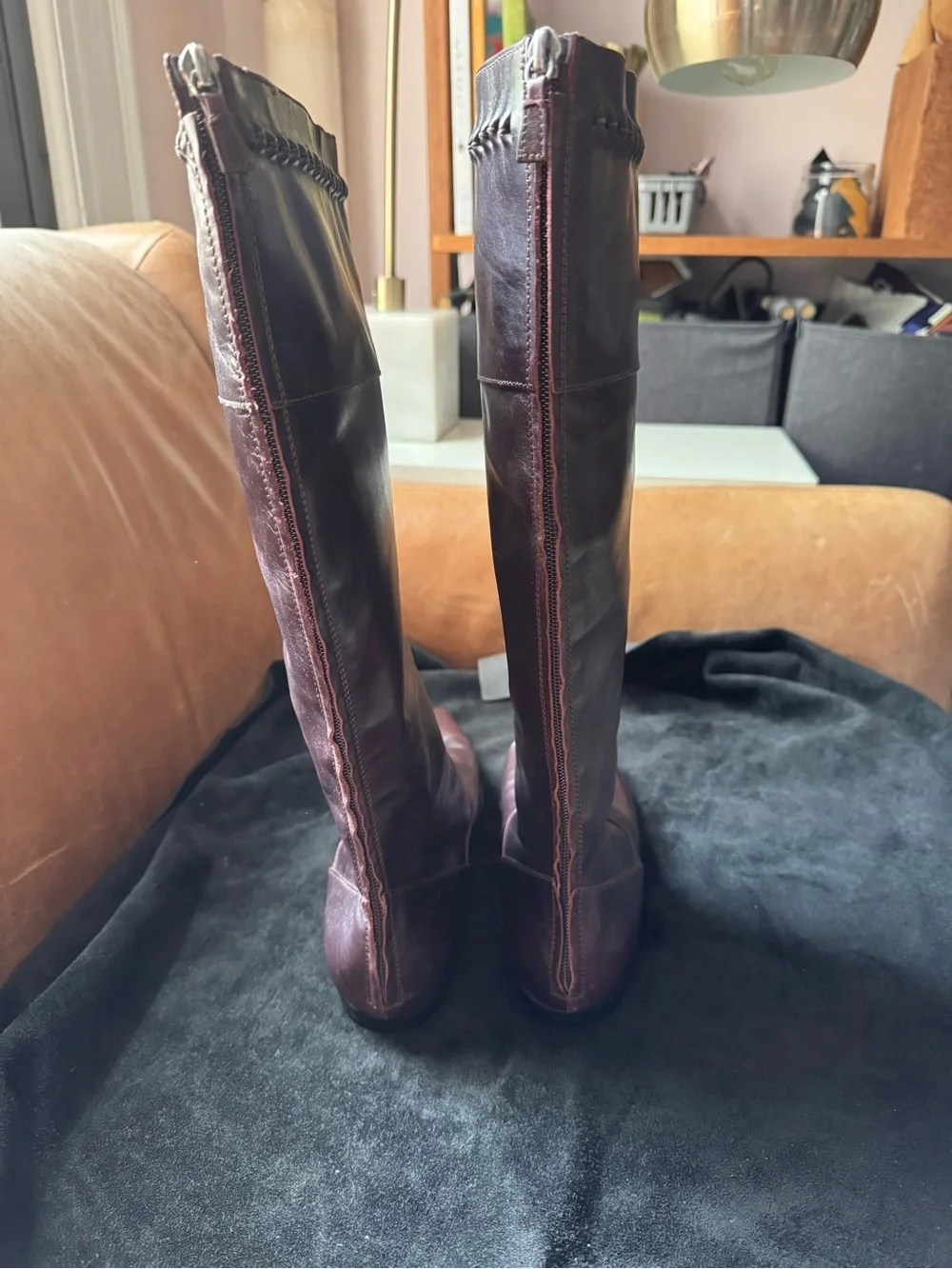 Alberta Ferretti Tall Leather knee high Boots deep purple maroon pointed toe